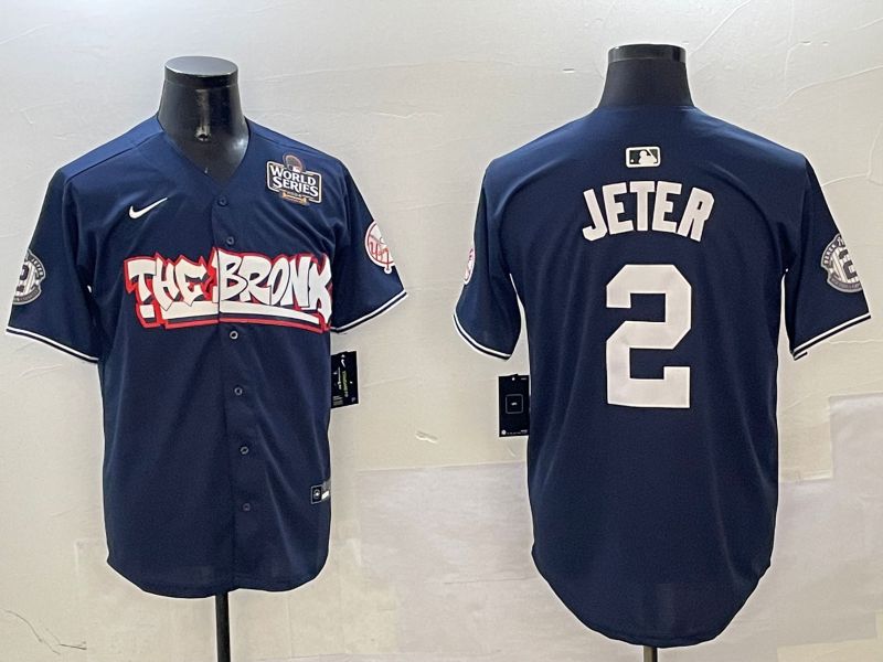 Men New York Yankees #2 Jeter Drak Blue four generations Joint Name 2025 Nike MLB Jersey style 2->new york yankees->MLB Jersey